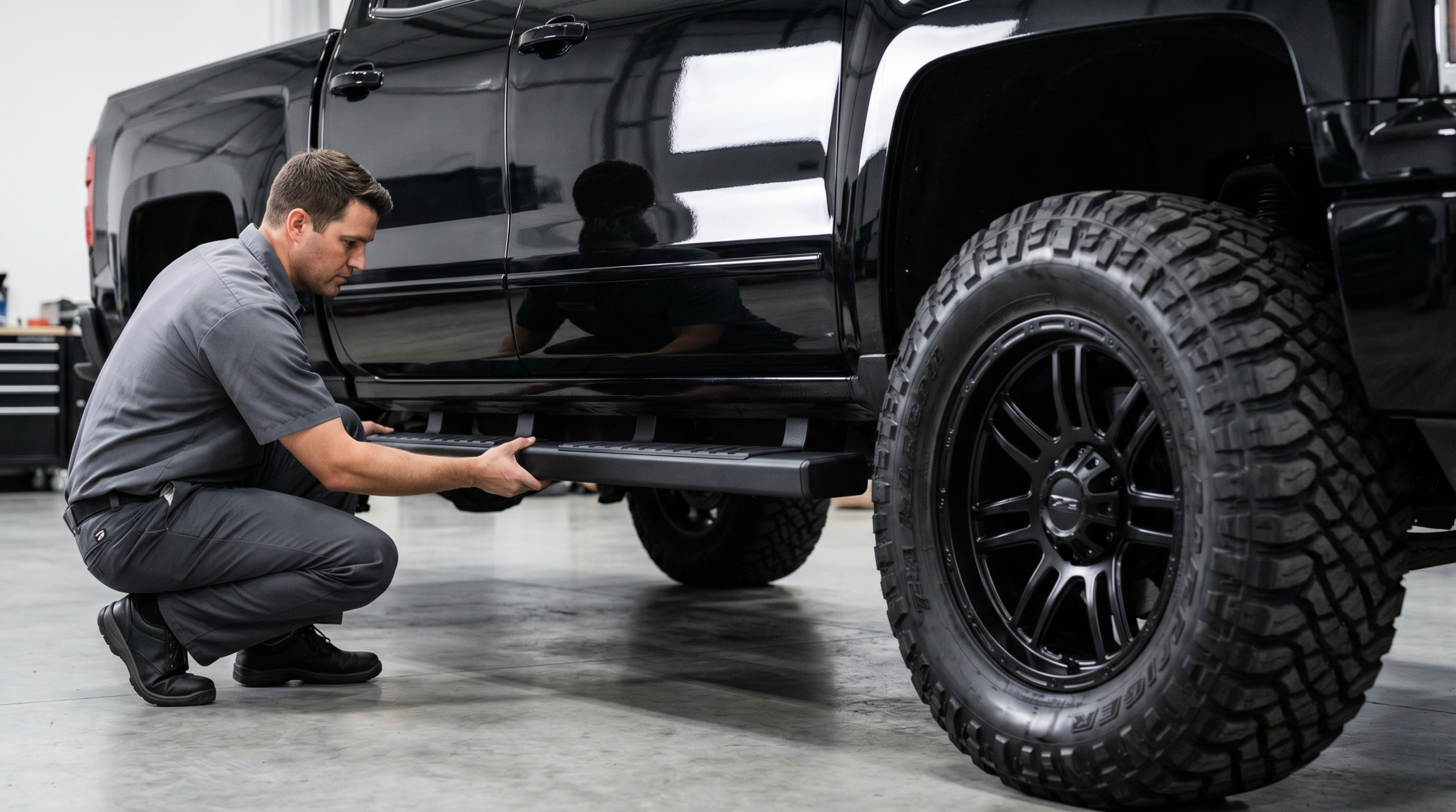 Image of an black TRD Nissan with a premium upfitted bed cover and security